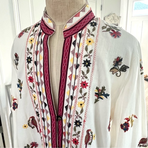Zara Embroidered Linen Blend Floral Bird Jacket Shirt - Picture 9 of 17